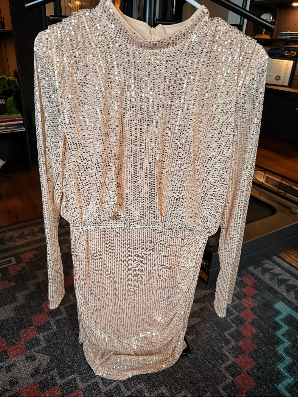SHEIN Sequin Long-Sleeve Cocktail Dress in Champagne